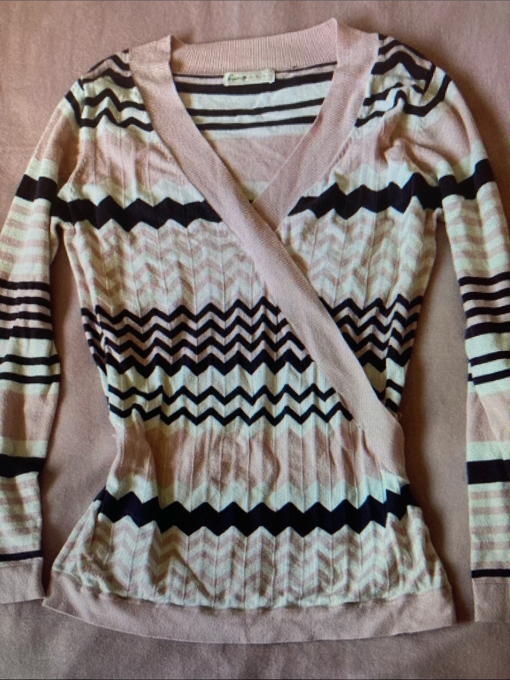 Pink Chevron V-Neck Wrap Sweater